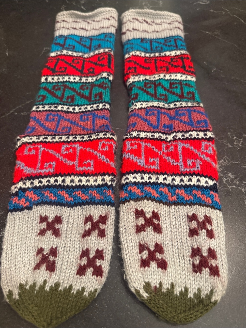 Multicolor Patterned Knit Woman’s Crew Socks - Red, Blue, Teal
